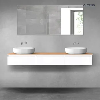 Koupelnový nábytek Oltens Vernal sada koupelnového nábytku 180 cm s horní deskou, lesklá bílá/dub 68492000