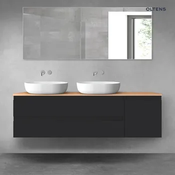 Koupelnový nábytek Oltens Vernal sada koupelnového nábytku 160 cm s horní deskou, matná černá/dub 68484300