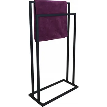 Věšák VĚŠÁK NA RUČNÍKY 2-ramenný kovový stojan černý tyčový SIMPLE