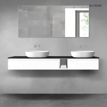 Koupelnový nábytek Oltens Vernal sada koupelnového nábytku 180 cm s horní deskou, lesklá bílá/matná černá 68660000