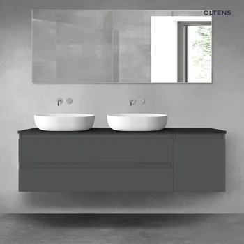 Koupelnový nábytek Oltens Vernal sada koupelnového nábytku 160 cm s horní deskou, matná grafitová/matná černá 68482400