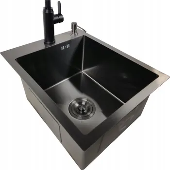 Keramický dřez Kuchyňský dřez jednokomorový 40x50 grafit + Dávkovač, Sifon, Košík