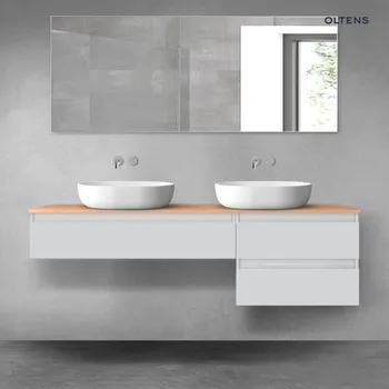 Koupelnový nábytek Oltens Vernal sada koupelnového nábytku 160 cm s horní deskou, matná šedá/dub 68329700