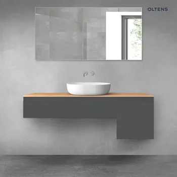 Koupelnový nábytek Oltens Vernal sada koupelnového nábytku 140 cm s horní deskou, matná grafitová/dub 68283400