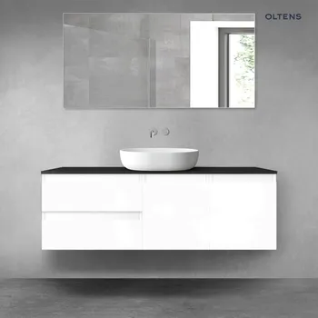 Koupelnový nábytek Oltens Vernal sada koupelnového nábytku 140 cm s horní deskou, lesklá bílá/matná černá 68275000