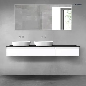 Koupelnový nábytek Oltens Vernal sada koupelnového nábytku 180 cm s horní deskou, lesklá bílá/matná černá 68619000