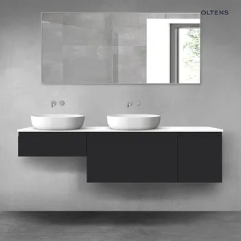 Koupelnový nábytek Oltens Vernal sada koupelnového nábytku 180 cm s horní deskou, matná černá/lesklá bílá 68538300