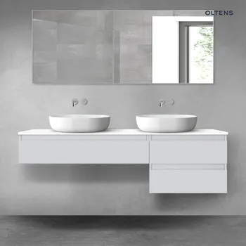 Koupelnový nábytek Oltens Vernal sada koupelnového nábytku 160 cm s horní deskou, matná šedá/lesklá bílá 68330700