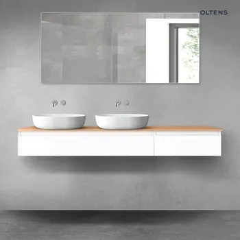 Koupelnový nábytek Oltens Vernal sada koupelnového nábytku 180 cm s horní deskou, lesklá bílá/dub 68601000