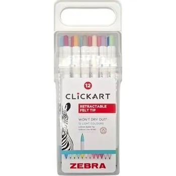 Fixy "Clickkart", 12 barev, 0,6 mm, stiskací mechanismus, ZEBRA 2718