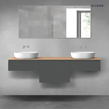 Koupelnový nábytek Oltens Vernal sada koupelnového nábytku 180 cm s horní deskou, matná grafitová/dub 68495400