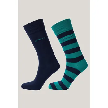 Pánské ponožky PONOŽKY GANT BARSTRIPE AND SOLID SOCKS 2-PACK DEEP GREEN