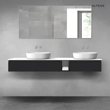 Koupelnový nábytek Oltens Vernal sada koupelnového nábytku 180 cm s horní deskou, matná černá/lesklá bílá 68659300