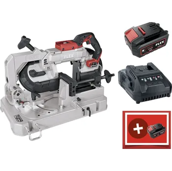 Sada nářadí FLEX SBE 127 18-EC a pracovní stůl WB SBE 127 , Akumulátorová pásová pila 18 V (Verze: 1x baterie 5.0 Ah a nabíječka a pracovní stul 1x akce baterie zdarma 5.0Ah)
