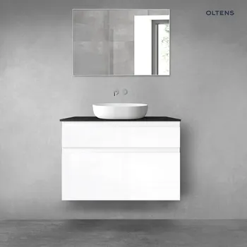 Koupelnový nábytek Oltens Vernal sada koupelnového nábytku 100 cm s horní deskou, lesklá bílá/matná černá 68232000