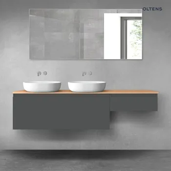 Koupelnový nábytek Oltens Vernal sada koupelnového nábytku 180 cm s horní deskou, matná grafitová/dub 68602400