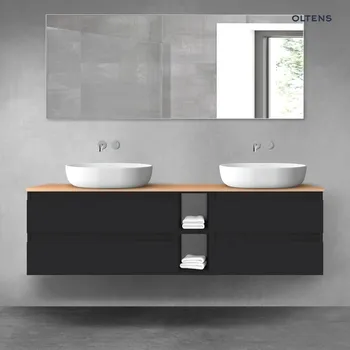 Koupelnový nábytek Oltens Vernal sada koupelnového nábytku 160 cm s horní deskou, matná černá/dub 68634300