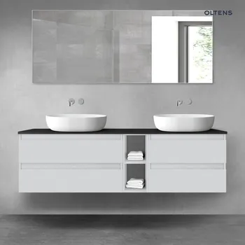 Koupelnový nábytek Oltens Vernal sada koupelnového nábytku 160 cm s horní deskou, matná šedá/matná černá 68636700