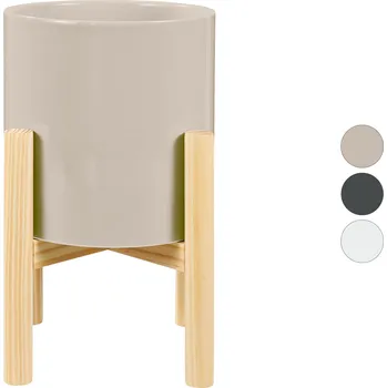 Květináč LIVARNO home Květináč z glazované keramiky s dřevěným podstavcem