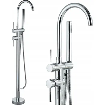 Vodovodní baterie Volně stojící dvouručková vanová a sprchová baterie Ari Slim Tube stříbrná