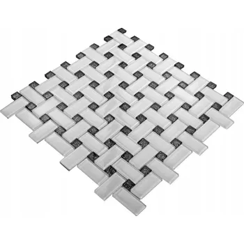 Obklad Skleněná mozaika Englass 30 x 30 cm bílá, černá