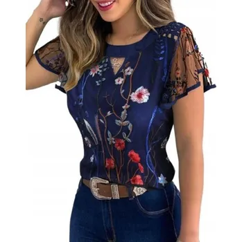 Dámská halenka ELEGANTNÍ DÁMSKÁ KOŠILE HALENKA TRIČKO S KVĚTINOVÝM VZOREM A VÝŘEZEM S