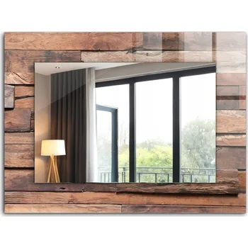 Zrcadlo Závěsné zrcadlo Loft s potiskem XXL 80x60 cm Dřevěný panel na stěnu