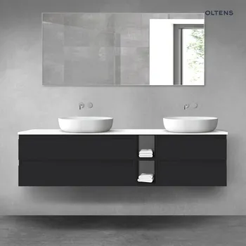 Koupelnový nábytek Oltens Vernal sada koupelnového nábytku 180 cm s horní deskou, matná černá/lesklá bílá 68639300