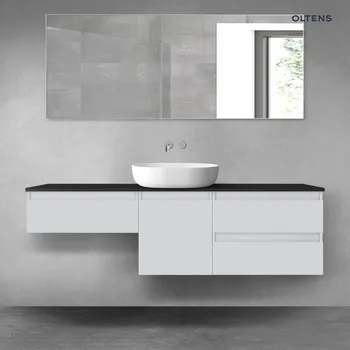 Koupelnový nábytek Oltens Vernal sada koupelnového nábytku 160 cm s horní deskou, matná šedá/matná černá 68429700