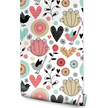 Fototapeta Tapeta Rostliny, Ptáci a Srdce Retro /100394926