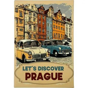 Dekorativní magnet GiftyCity GIFTY CITY Plechový magnet - 8x5,5 cm - Retro, Auta na ulici