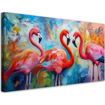 Obraz Obraz na plátně, Plameňáci Ptáci Zvířata Abstraktní barva 100x50