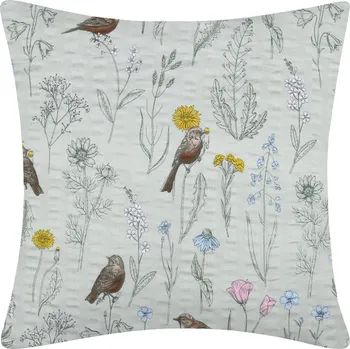 Povlak na dekorativní polštářek DARRÉ Krepový povlak na polštář Ptáčci v kvítí - mint Velikost: 40 x 40