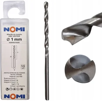Vrták Vrták do kovu 1 mm HRC VECTOR NOMI pro ocel, plasty, dřevo a litinu