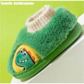 Dívčí bačkory Dětské nazouvací Papuče s motivem dinosaurus, měkký dlouhý plyš, velikost 30