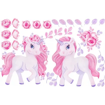 Obraz Nálepky na zeď 100x150cm růžoví jednorožci