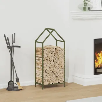 OMAXI Stojan na palivové dřevo olivově zelený 40x25x90 cm 788351
