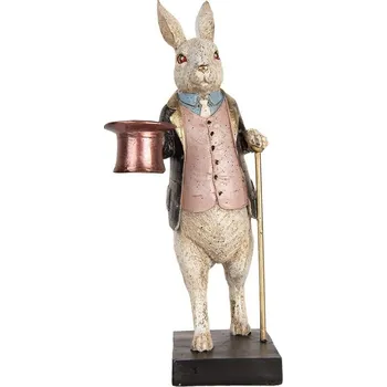 Bytová dekorace Dekorace králík s holí a kloboukem se zlatým třpytem - 17*14*33 cm