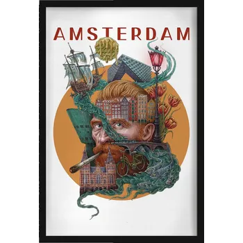 Obraz Obraz v rámu na zeď Amsterdam Létající Holanďan Tulipány Kolo 40x60 cm
