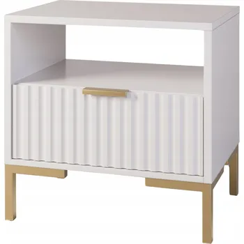 Noční stolek Noční stolek s rýhovaným čelem bílý/zlatý noční stolek glamour