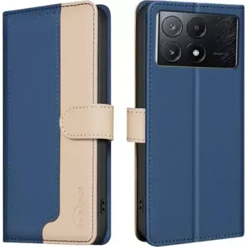 Pouzdro na mobilní telefon TT-TopTechnology Kožené pouzdro Poco X6 Pro blue, modré, tzv. knížka, řada TWO-COLOR, materiál syntetická kůže