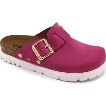 Dámská zdravotní obuv Leon 6006 Dámské korkové pantofle na platformě - Fuchsiová Velikost: 39
