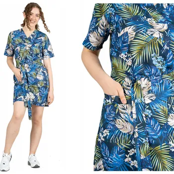 Dámské šaty Šaty medyczna bavlněná se vzorem pohodlný plášť KATIE listy vel. 36