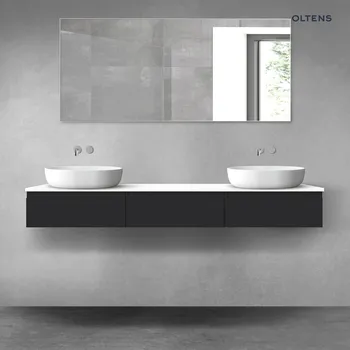 Koupelnový nábytek Oltens Vernal sada koupelnového nábytku 180 cm s horní deskou, matná černá/lesklá bílá 68506300