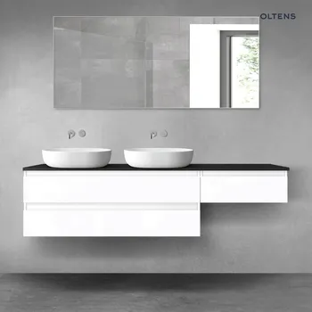 Koupelnový nábytek Oltens Vernal sada koupelnového nábytku 180 cm s horní deskou, lesklá bílá/matná černá 68618000