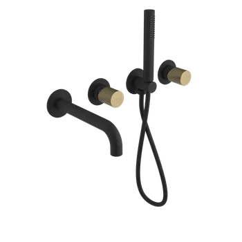 Vodovodní baterie Sapho Ultratap Podomítková vanová baterie s hubicí a ruční sprchou, 2 výstupy, černá mat/zlato mat, UT093TBG