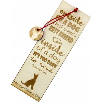 Doplněk ke knize Mexický naháč - gravírovaná záložka do knihy s motivem psa, jméno psa