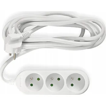 Napájecí kabel PRODLUŽOVACÍ KABEL 3 ZÁSUVKY 5 m BÍLÝ LIŠTOVÝ S UZEMNĚNÍM 3 ZÁSUVKY