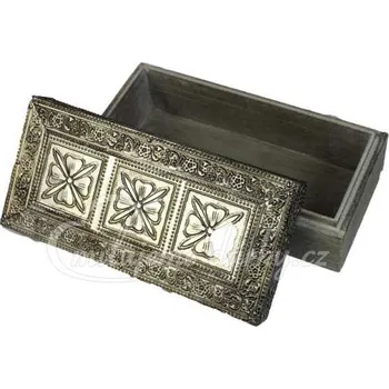 Šperk Dřevěná dárková krabička se stříbrnými čtyřlístky na víčku