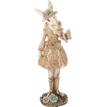 Bytová dekorace Králičí paní v šatech s motýlkem a se zlatým třpytem - 9*8*26 cm